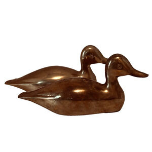 VTG Solid Brass Duck Decoy Pair 9" x 4" Figurine Bookend Paperweight Bird
